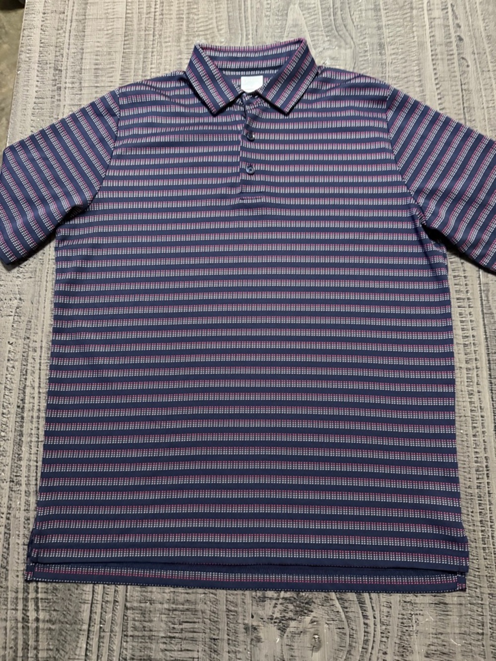 Callaway Navy and Pink Striped Performance Polo